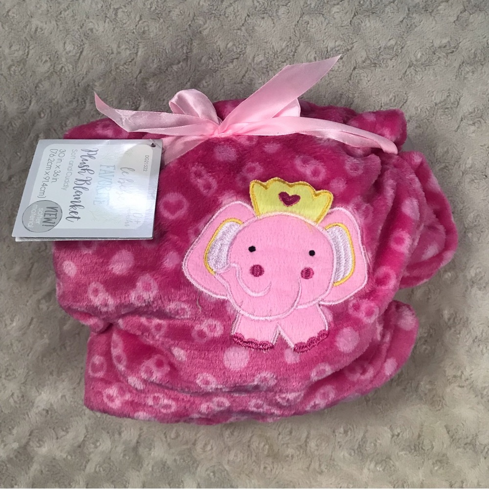 Le Bebe Favorite Elephant Baby Blanket Pink Yellow Tiara Princess Polka Dots NEW